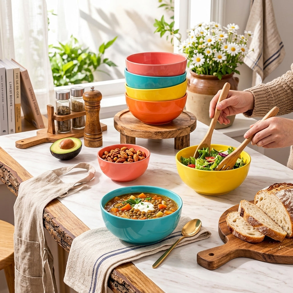 Modern Colorful Ceramic Bowl Set – Stackable Kitchen Bowls