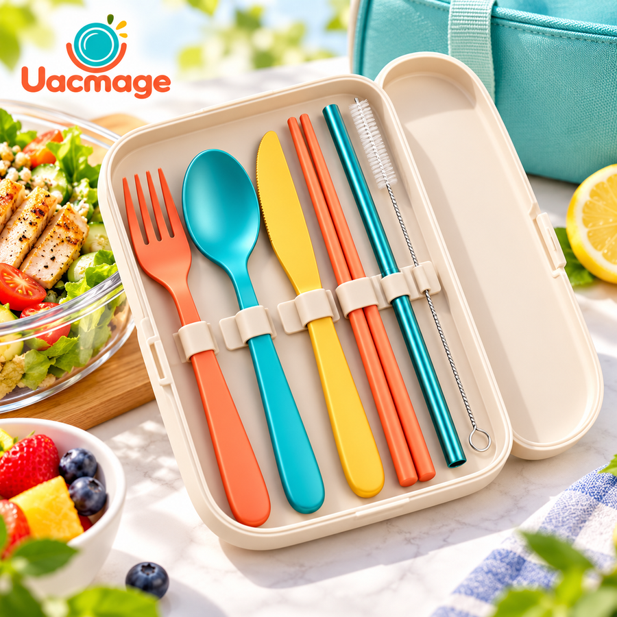 Portable Travel Cutlery Set with Case – Reusable Dining Utensils