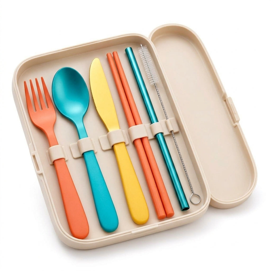 Portable Travel Cutlery Set with Case – Reusable Dining Utensils