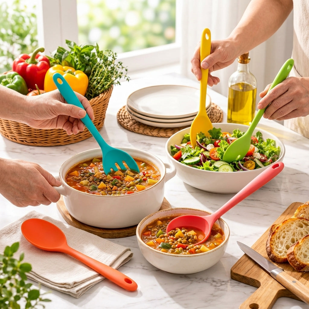 Colorful Silicone Serving Utensil Set – Kitchen Cooking Tools